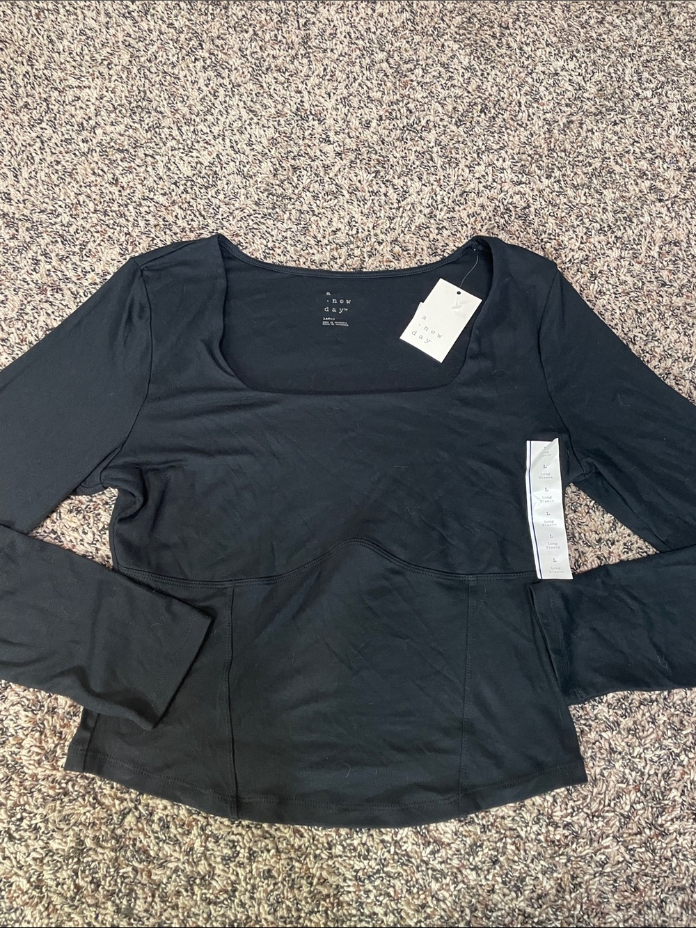 a new day Black Long Sleeve Square Neck Tee Size L NWT
